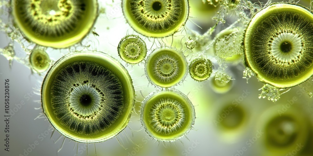 Poster close-up of algae microalgae in biotechnology science