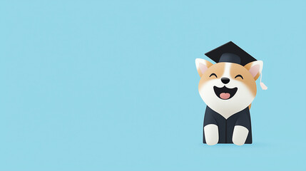 Happy Grad Corgi: Cute cartoon corgi dog in graduation cap and gown. Perfect for celebrating achievements, education, or graduation announcements.  