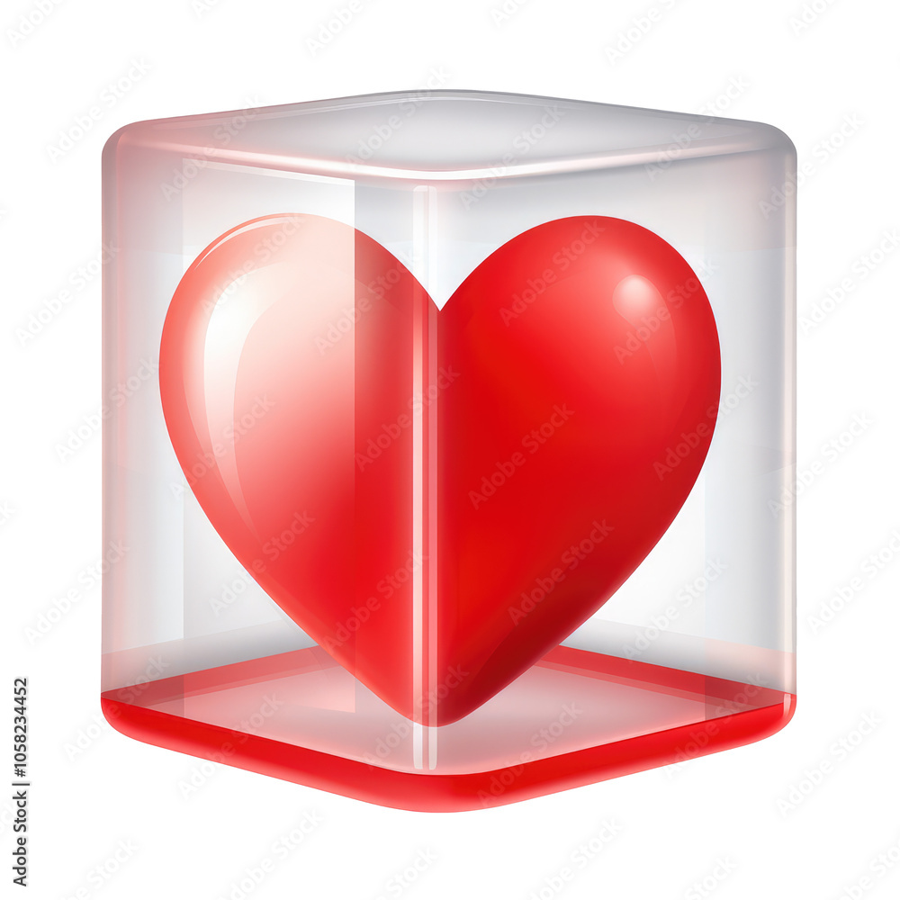 Wall mural white heart in red square message bubble on transparent background