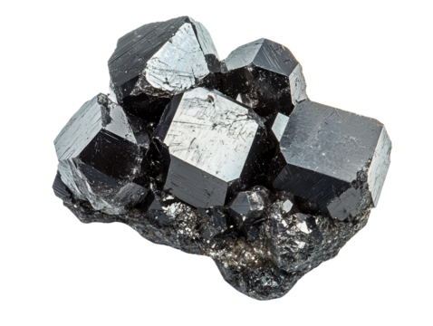 Hematite crystal cluster, isolated on white background.