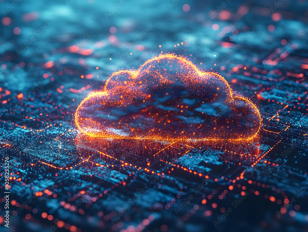 Poster abstract cloud computing background illustration: data storage and network connections