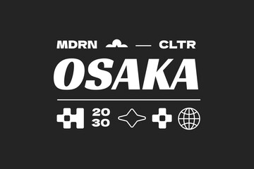 Fototapeta premium Streetwear design T-shirt template. Monochrome y2k style. Typography futuristic editable. Modern osaka