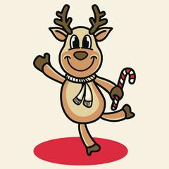 Christmas Reindeer Dancing Cartoon Vector Illustration