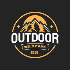 Outdoor Wild Mountain camping adventure badges logos. Patch design outdoor activity. Hipster and vintage style.