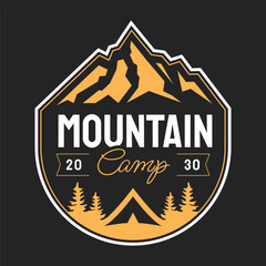 Outdoor Wild Mountain camping adventure badges logos. Patch design outdoor activity. Hipster and vintage style.
