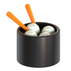 dumplings with chopstick 3d icon illustration 
