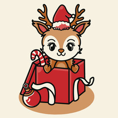 Cute Christmas Reindeer Cartoon Vector Illustration