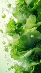 Green Lettuce Leaves in Water Splash with Air Bubbles