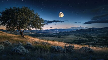 Full Moon Illuminating a Clear Night Sky