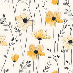 Naklejka premium Whimsical Floral and Foliage Designs seamless pattern: Playful Doodles, Geometric Leaves, and Elegant Wildflowers in Bold and Soft Color Palettes.