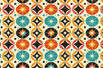 Retro geometric pattern with circles in bold colors, perfect for vintage-inspired and playful design projects