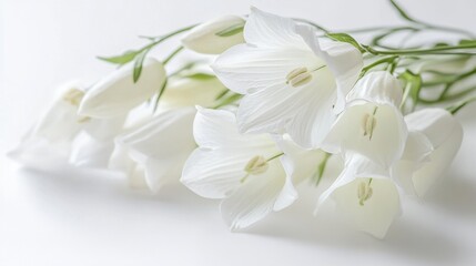 Fototapeta premium Close-up of white bell flowers on a pristine white background