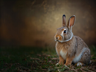 Fototapeta premium A rabbit on a textured grey surface with ample blank space.
