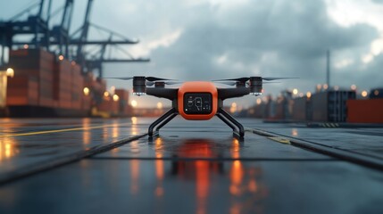 Futuristic Cargo Drone at Automated Port