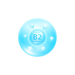 Vitamin B2 riboflavin molecule blue. Collagen vitamins complex from nature. For beauty skin care cosmetic advertising. Medical scientific concepts. 3D Vector EPS10.