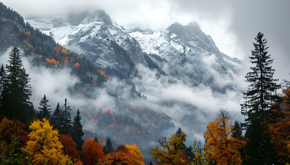 Fog in nature, beautiful natural scene view of fog in the forest with landscape by AI generative.