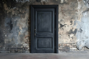 Black Door, Grunge Wall Background - Photo