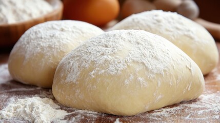 Fototapeta premium Kneading Bread Dough: Fresh Homemade Bread Preparation on Flour-Dusted Kitchen Counter
