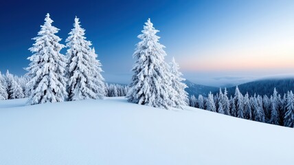 Obraz premium Snow-covered trees in a desolate wilderness, surrounded by untamed nature, winter wilderness