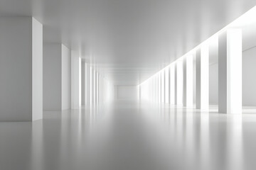 White Empty Room Illustration with Pillars and Reflections