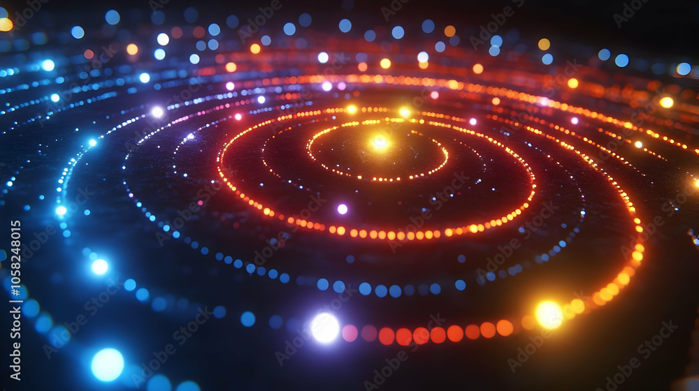 Poster abstract background with neon lights in concentric circles