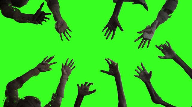 scary hands of a zombie monster on halloween green background 3d render