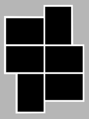 Blank photo frame design, vector collage template layout of six photo frames