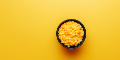 a whole view of mac and cheese on minimal background, view from above, editorial photography 