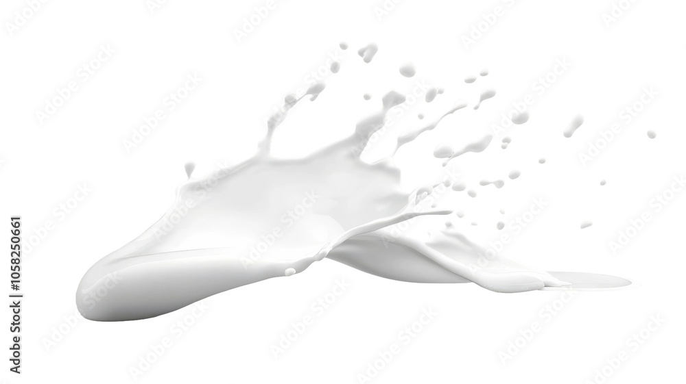 Poster splash of white liquid gracefully spilling on a transparent background, creating a dynamic and artis