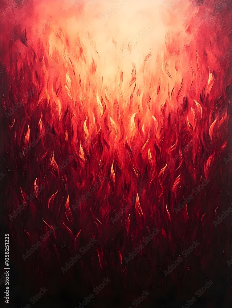 Poster an abstract painting featuring dynamic flames in shades of red and orange, evoking a sense of warmth