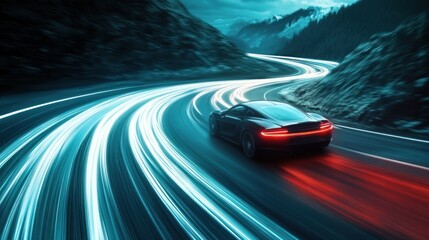 Obraz premium Speeding Car On A Winding Road