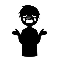 泣く悪人イメージの黒いシルエットの人物の素材