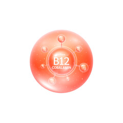 Vitamin B12 cobalamin molecule red. Collagen vitamins complex from nature. For beauty skin care cosmetic advertising. Medical scientific concepts. 3D Vector EPS10.