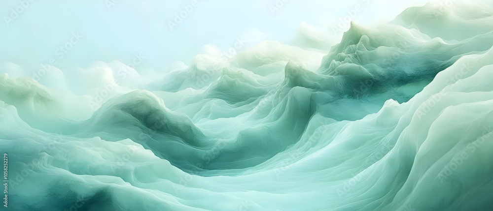 Poster An abstract image depicting serene, rolling waves in soft shades of turquoise and aqua, creating a tranquil and dreamy atmosphere with gentle curves and a smooth texture.