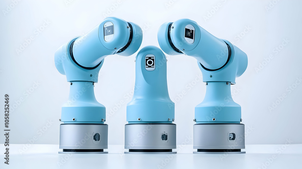 Poster 3d render of robotic arms with cameras and sensors