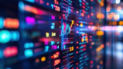 Obraz premium Abstract colorful stock market data displayed on a digital screen.