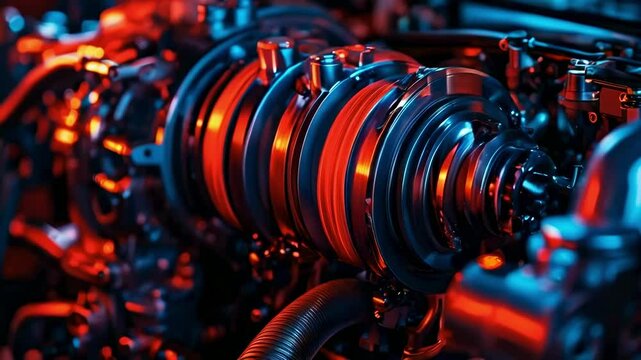 Motion Pistons in Engine in the night