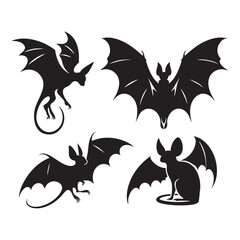 Fototapeta premium Set of fledermaus silhouette on white background
