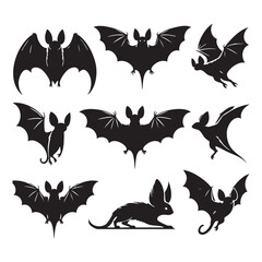 Set of fledermaus silhouette on white background