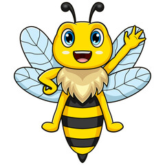 Cartoon bee waving hand on white background