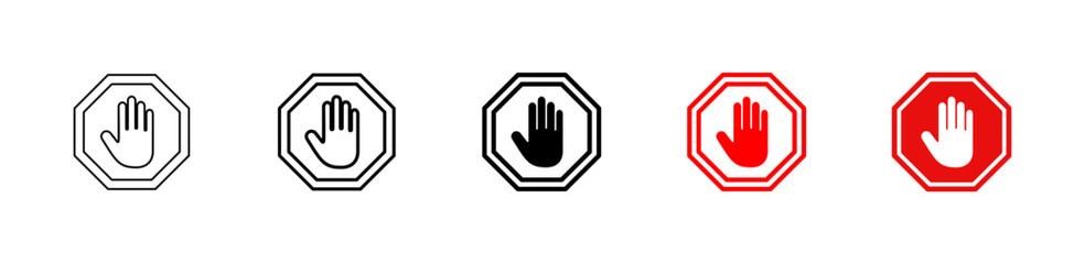 Stop icon logo design. stop road sign. hand stop sign and symbol. Do not enter stop red sign with hand