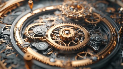 Obraz premium 3D effect of an intricate mechanical clock with moving gears and detailed craftsmanship
