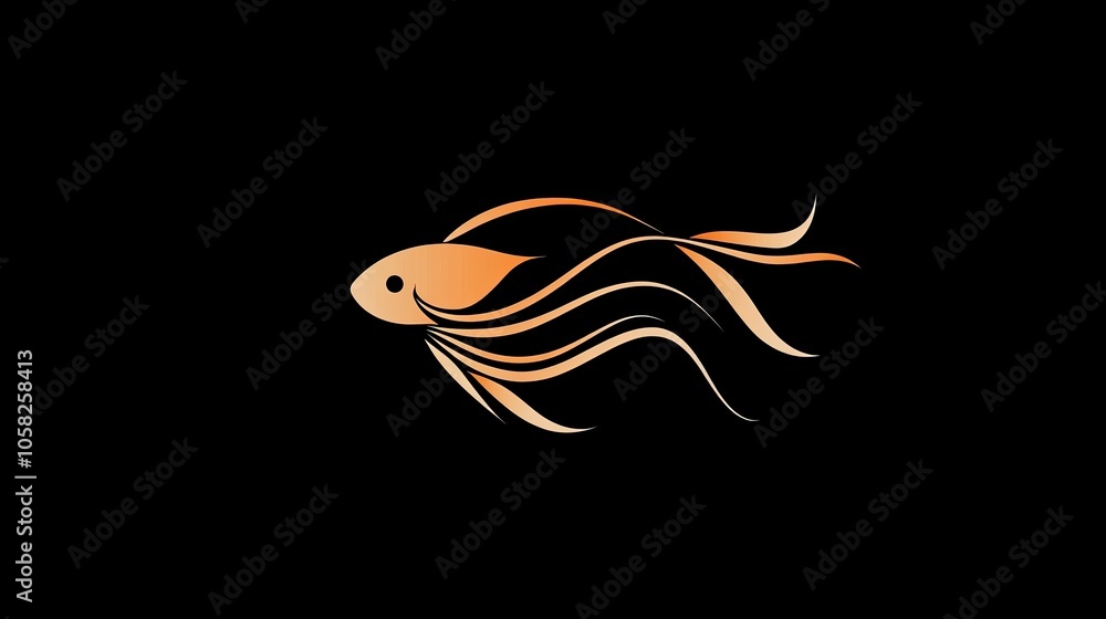 Poster abstract fish logo with flowing lines, emphasizing simplicity and clean design.
