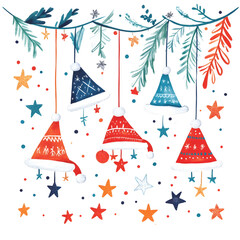 Joyful Christmas and New Year Collection: Santa, Festive Animals, Whimsical Decorations, Cozy Holiday Scenes, and Playful Winter Elements on White Background
