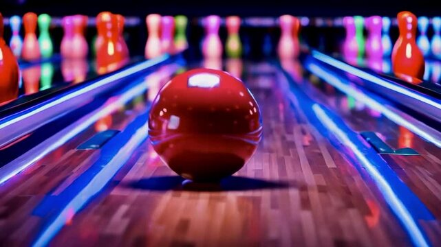 Bowling Ball Hitting Pins in the night