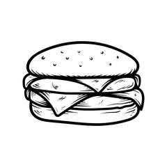 double cheese burger drawing coloring line art style sketch classic vintage design illustration