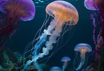 Enchanted Jellyfish: A Mesmerizing Voyage through a Bioluminescent Underwater Garden. Ai generated image.