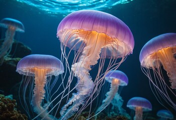 Enchanted Jellyfish: A Mesmerizing Voyage through a Bioluminescent Underwater Garden. Ai generated image.