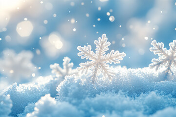 Winter snowy scene with falling snowflakes and serene blue background, evoking a sense of calm and peace. Suitable for winter-themed designs or holiday promotions.