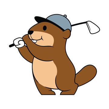 recommend clip art: Cartoon Gopher Playing Golf Illustration